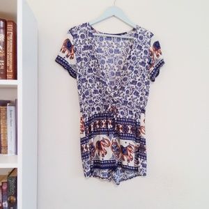 White and Blue Boho Romper (NWOT)